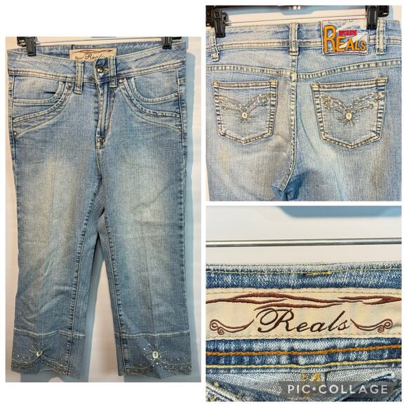 Reals vintage Cropped Embellished Jeans Size S - Picture 1 of 16